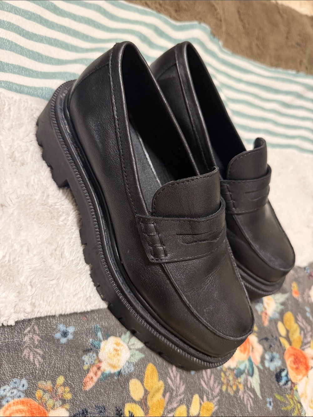 Aldo Black Lug Sole Penny Loafers